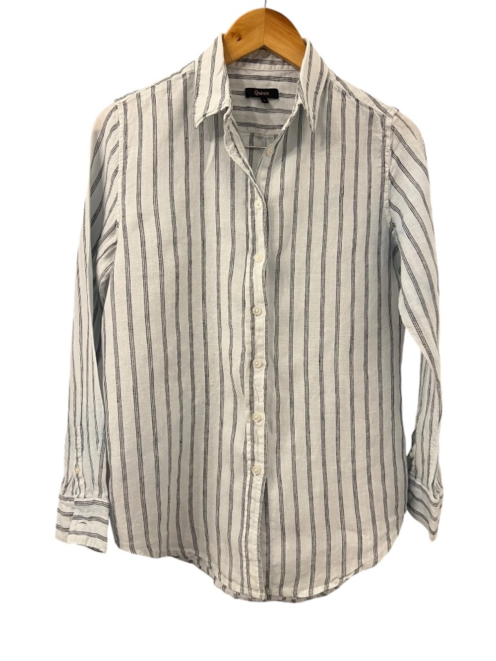 Quince Coastal Euro Summer Striped Linen Button-Down Shirt (S)